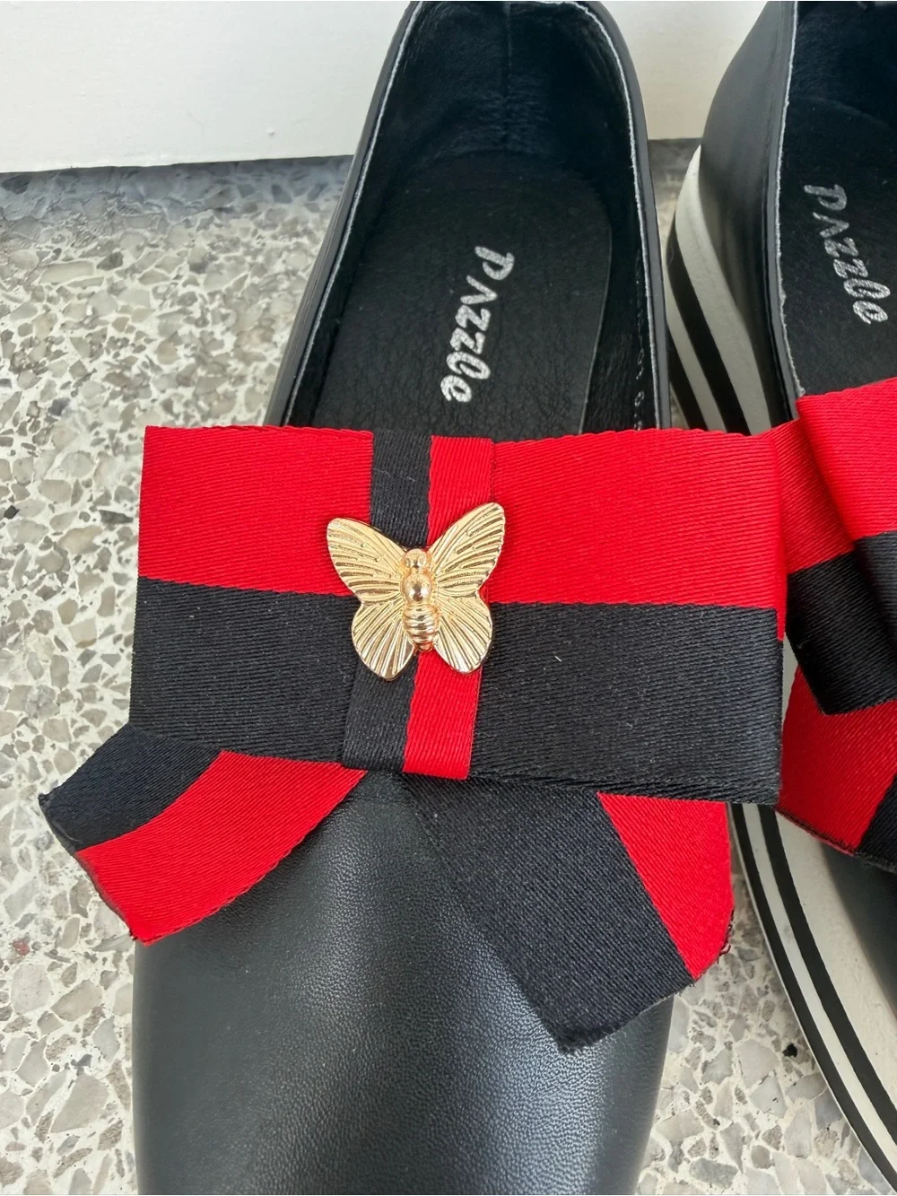 Pazzle Platform Bow Loafers Red Black Butterfly Slip On Shoes 6.5 Fits 7